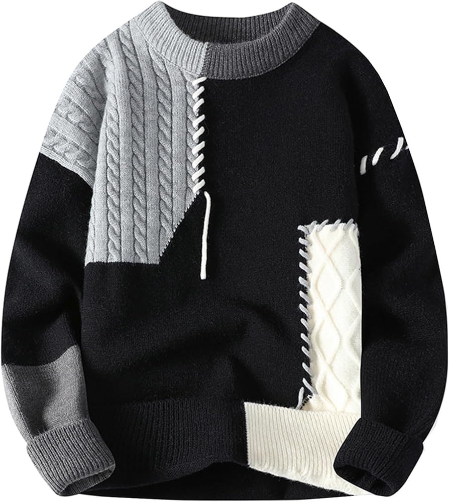 Amazon.com: Men's Knitwear Splice Round Neck Elastic Pullover Y2K